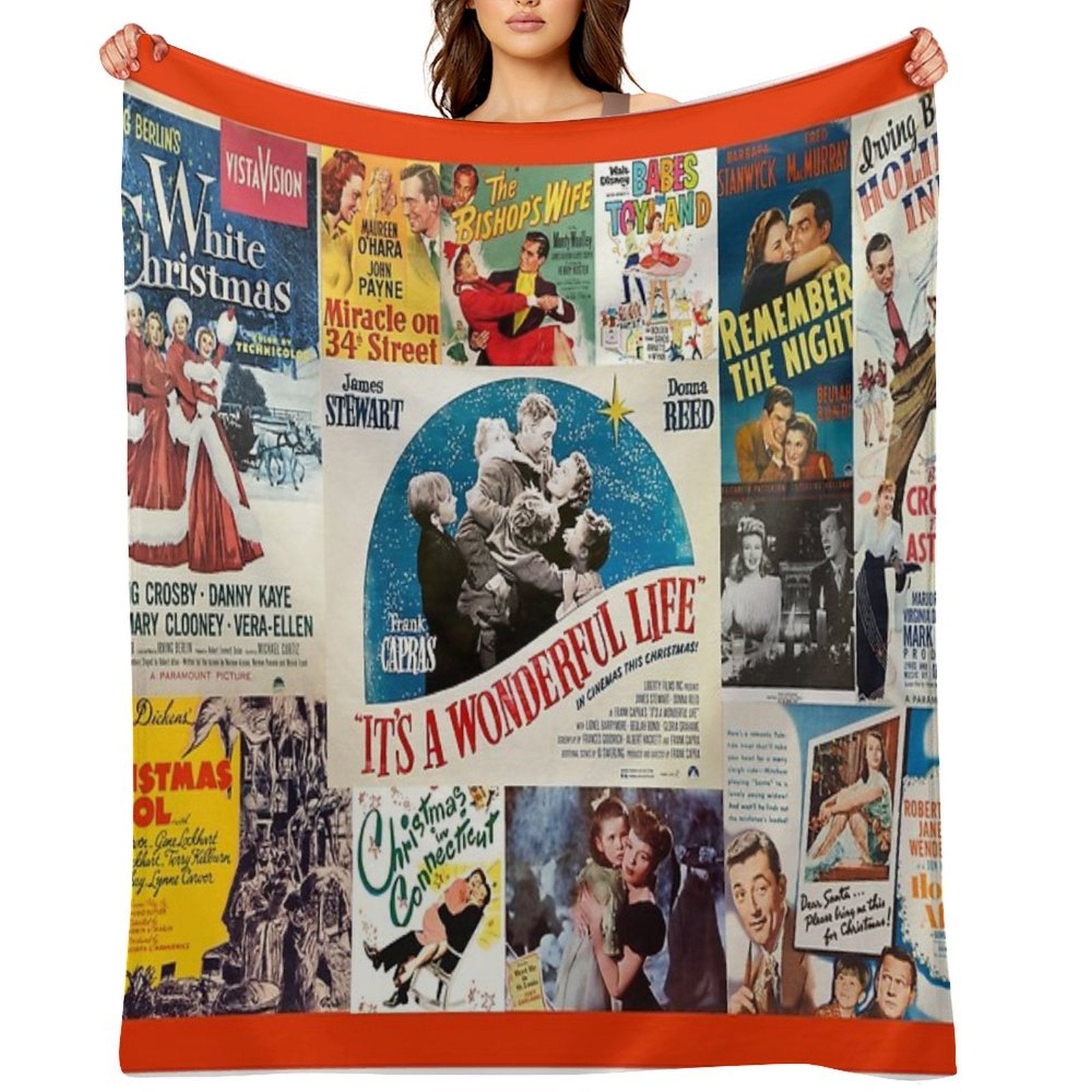 Classic Christmas Movies Retro Greeting Cards, Puzzle for Classic Movie Fans of 'It's A Wonderful Life,' White Christmas' And Multi-functional Throw Blanket