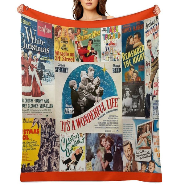 Classic Christmas Movies Retro Greeting Cards, Puzzle for Classic Movie Fans of 'It's A Wonderful Life,' White Christmas' And Multi-functional Throw Blanket