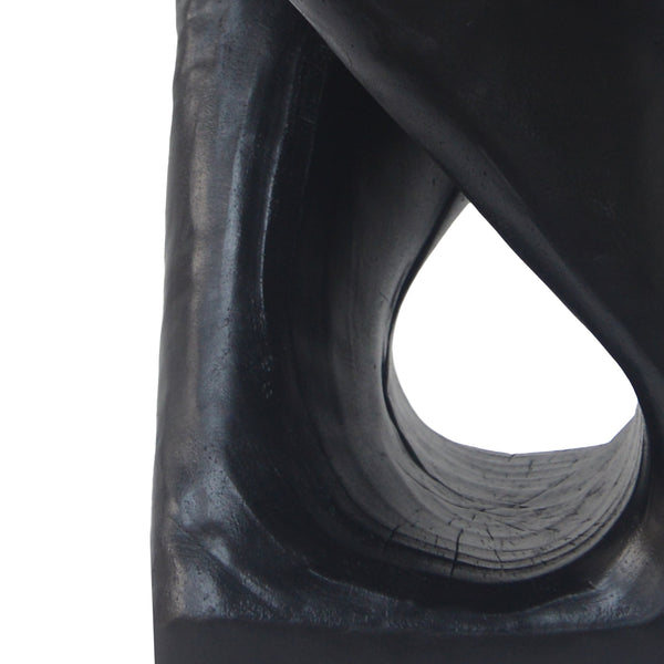 Twist Shape Side Table Wood-like Texture in Black