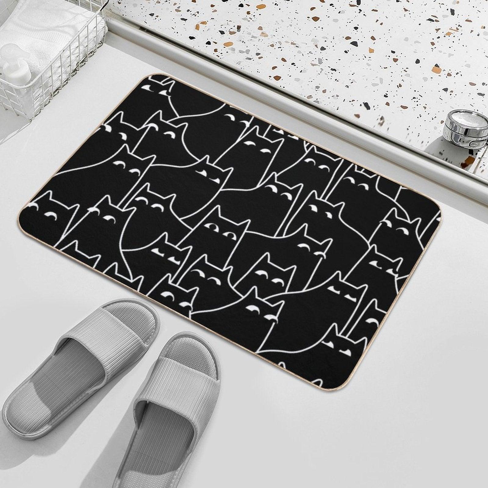 Suspicious Cats (Minimal White Linework Version)  Repositionable Bath Mat