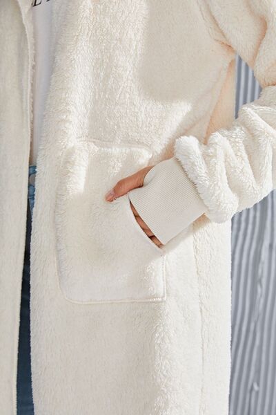 Red Double Take Full Size Hooded Teddy Bear Jacket with Thumbholes Ultra-Cozy & Stylish Comfortable Outerwear