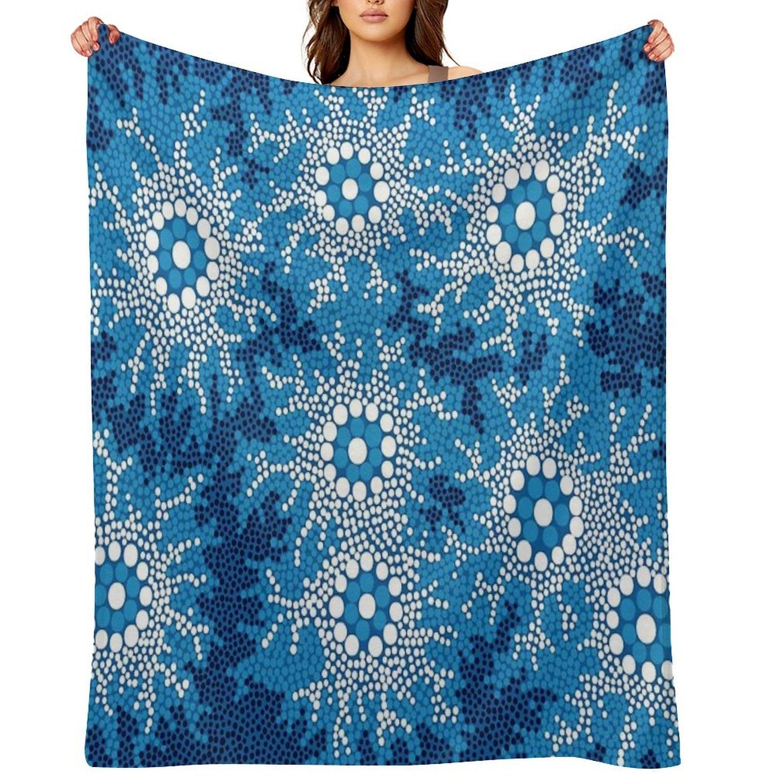 Aboriginal Art Authentic - Waterhole Dreaming Throw Blanket
