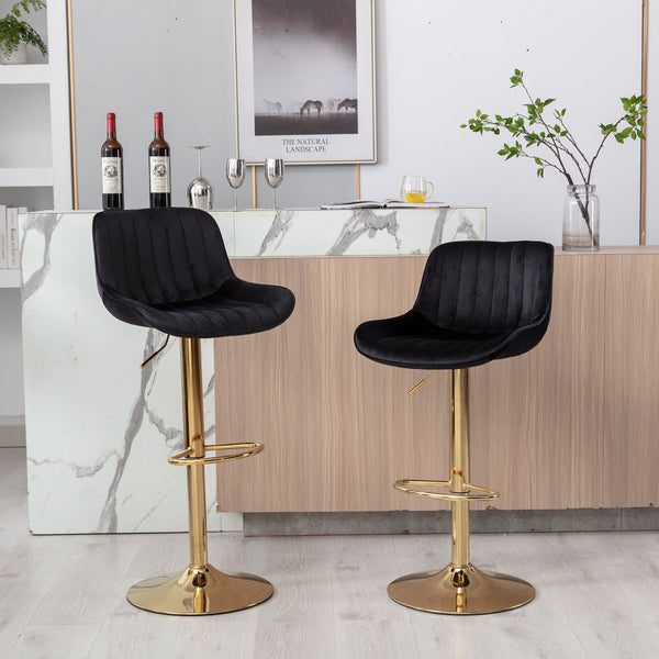 Chrome Footrest & Base Swivel Height-Adjustable Velvet Golden-Leg Bar Stool