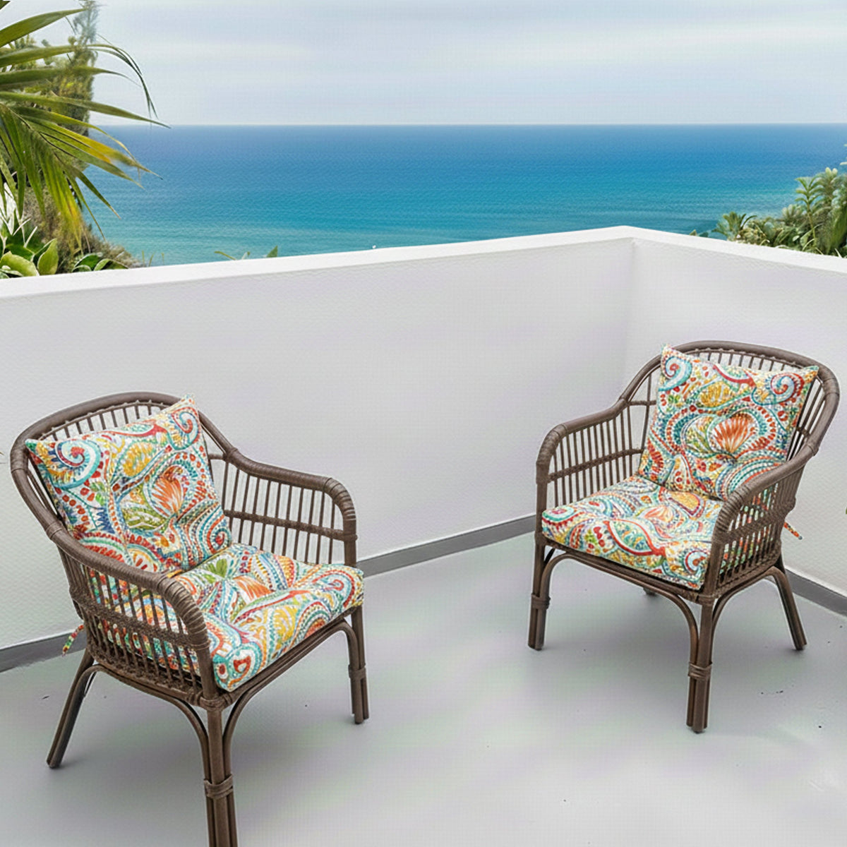 Outdoor Chair Cushions Set of 2 - 19 x 19 x 4 Inch Tufted Seat Cushions