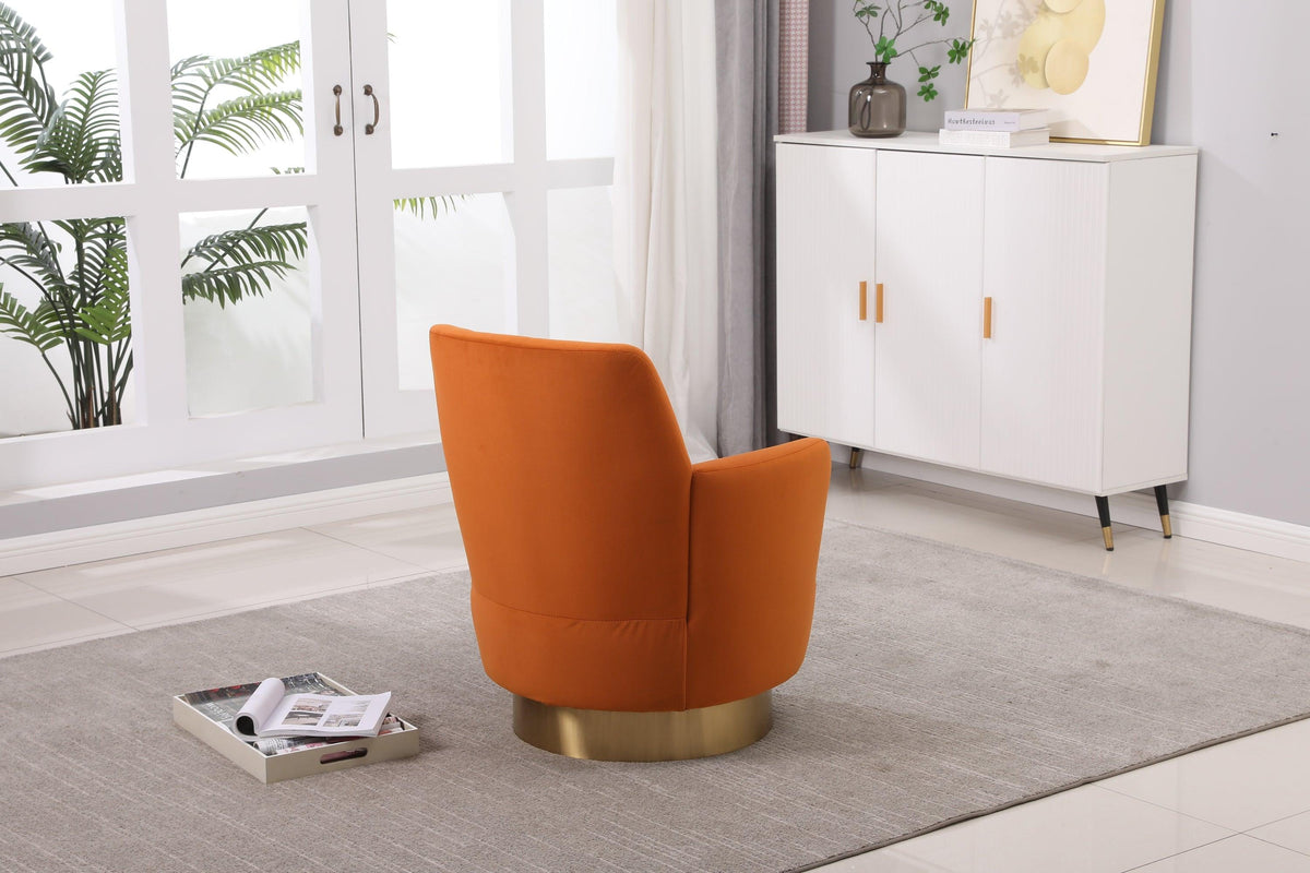 Orange Velvet Swivel Barrel Chair