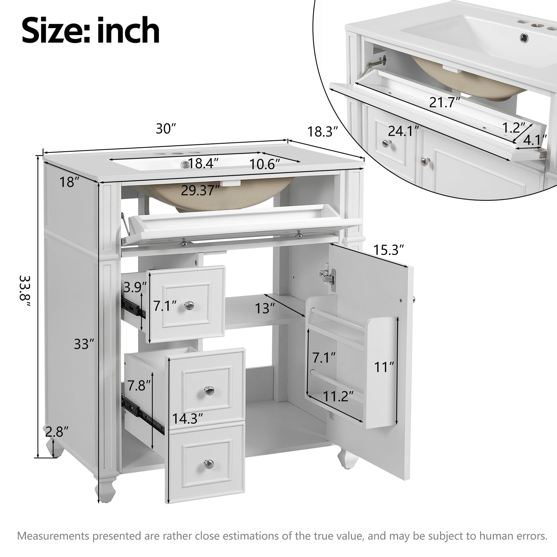 Bathroom Vanity with Ceramic Sink Basin, Cabinet with Soft-Close Doors and Organizer