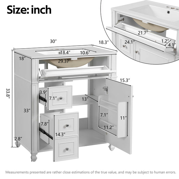 Bathroom Vanity with Ceramic Sink Basin, Cabinet with Soft-Close Doors and Organizer