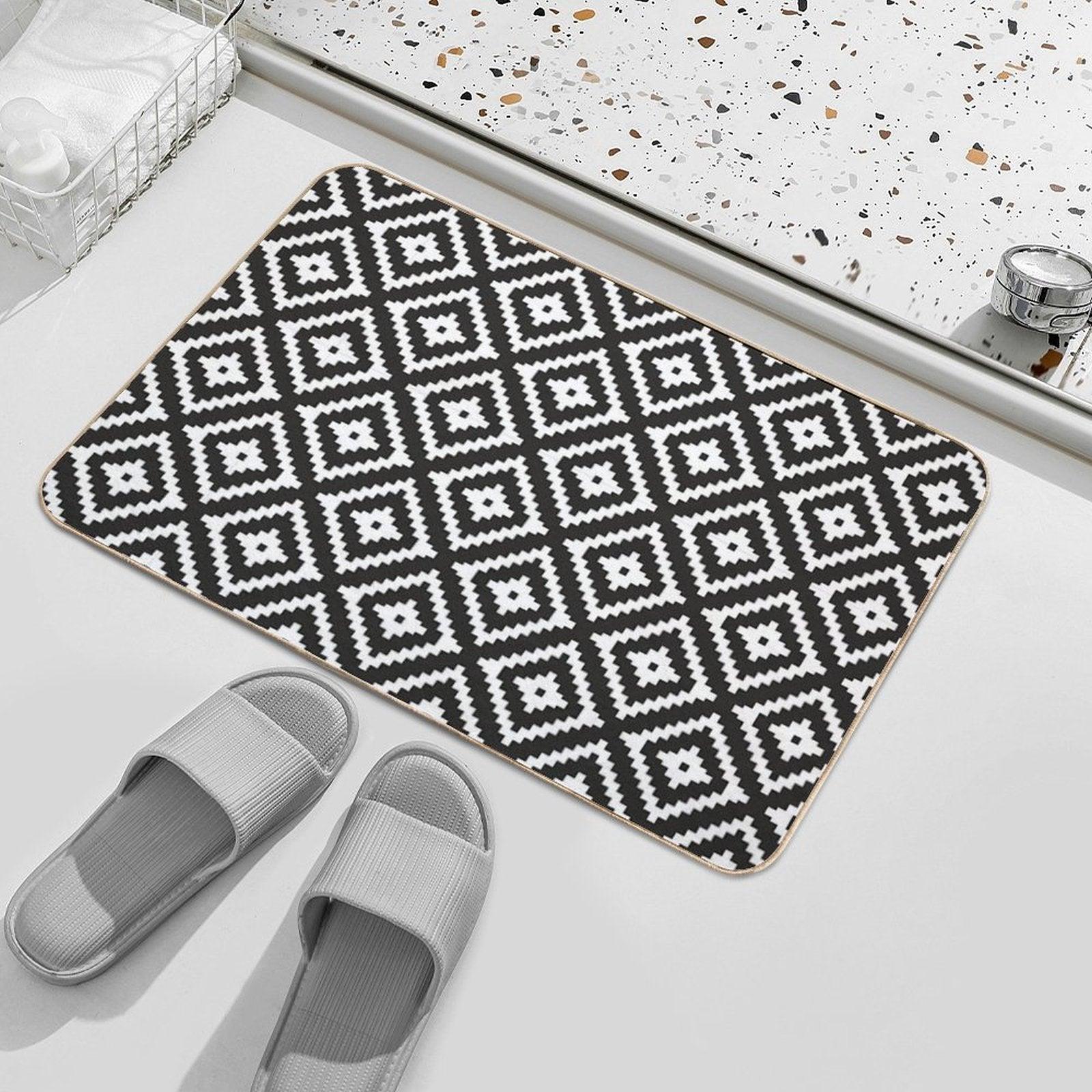 Aztec - White on Black Bath Mat