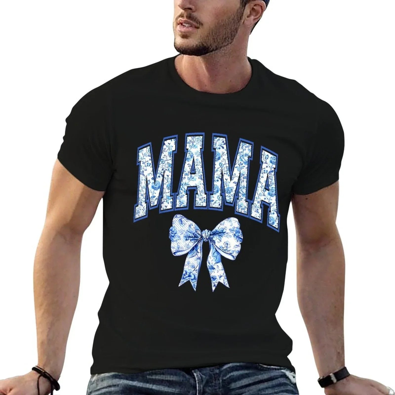 Mama Coquette Toile Blue Bow Floral Family Matching  Quick-drying T-Shirt
