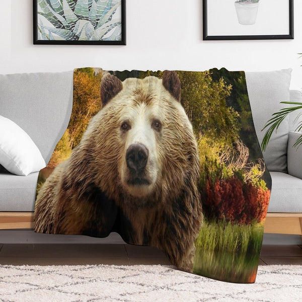 Brown Bear And Forest Sustainable Throw Blanket