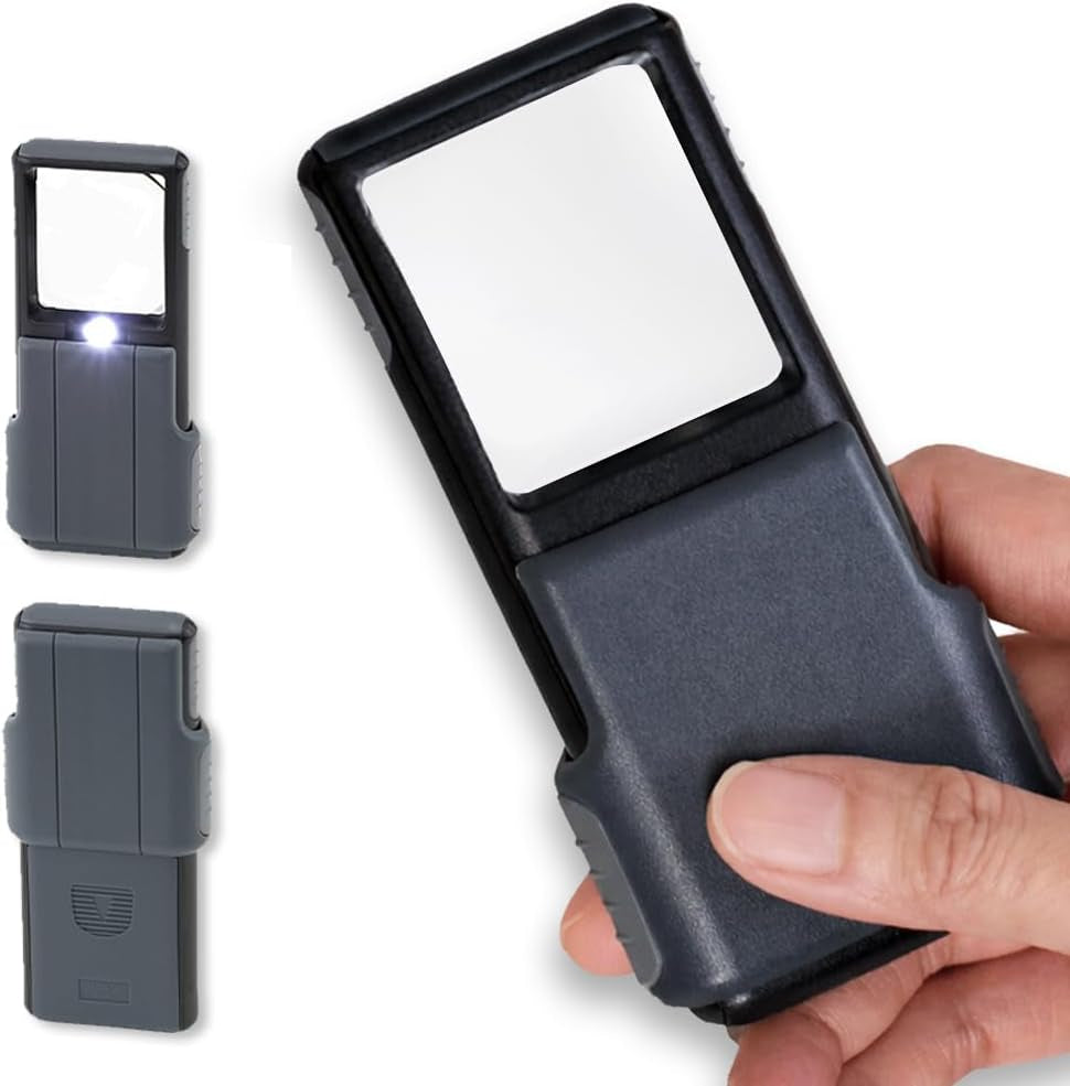 Compact 5X Magnifying Glass with Built-In LED Light & Protective Sleeve