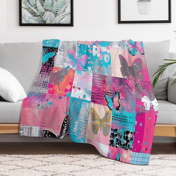 Y2K Hot Pink Retro Butterflies Collage Durable Throw Blanket