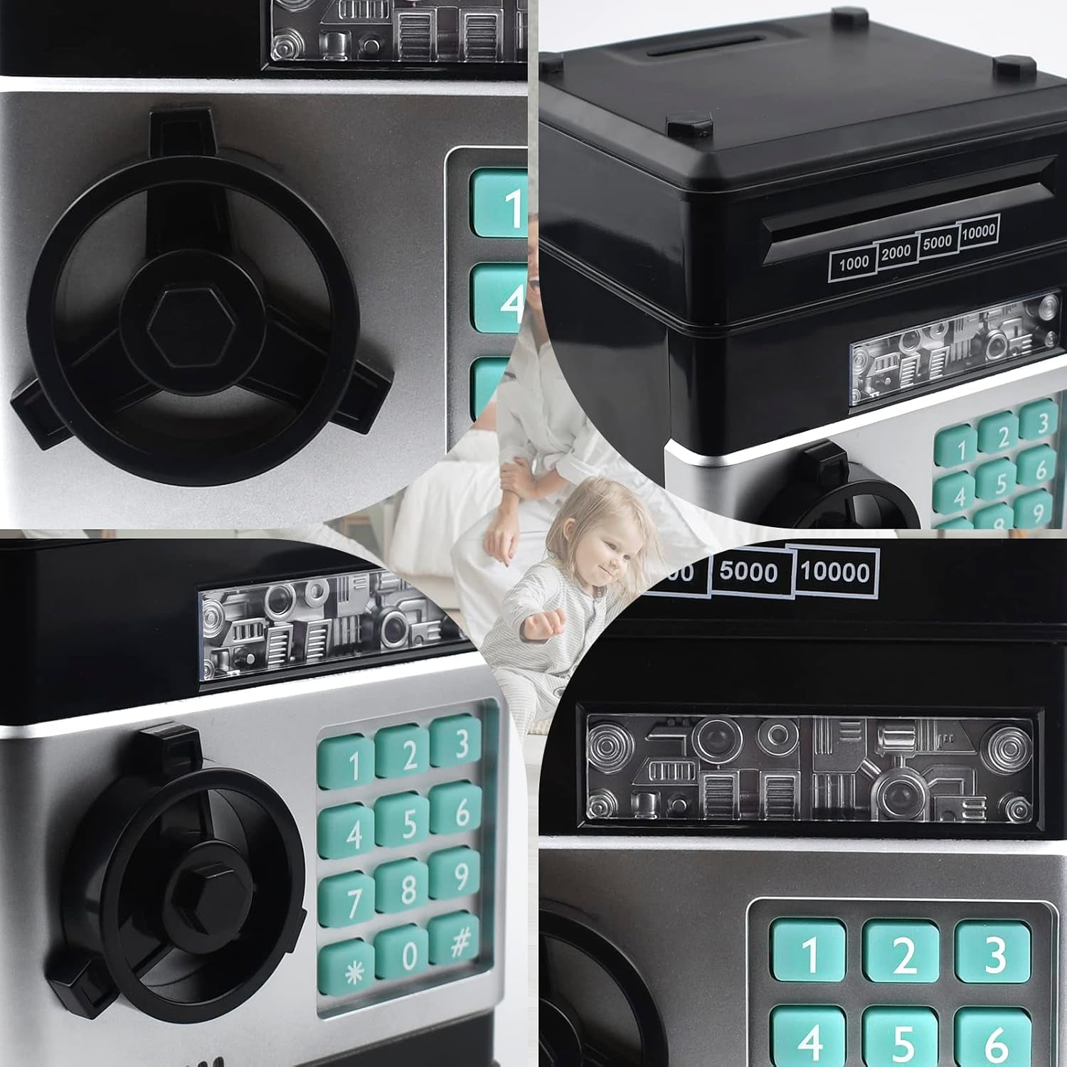 HUSAN Piggy Bank for Kids, Electronic Password Code Money Bank ATM Bank Box Coin Bank for Children Boys and Girls (Black)