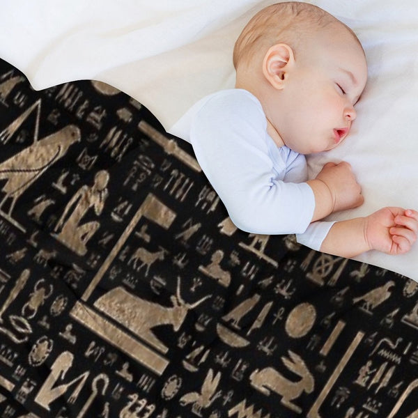 Ancient Egyptian Hieroglyphs - Black And Gold Quick-dry Throw Blanket