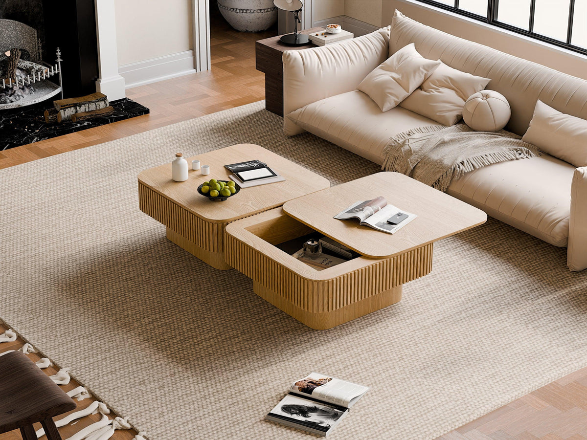 Modern Square Coffee Table with Hidden Storage
