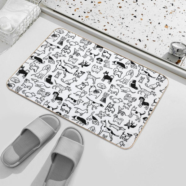 Black And White Dogs Pattern Bath Mat