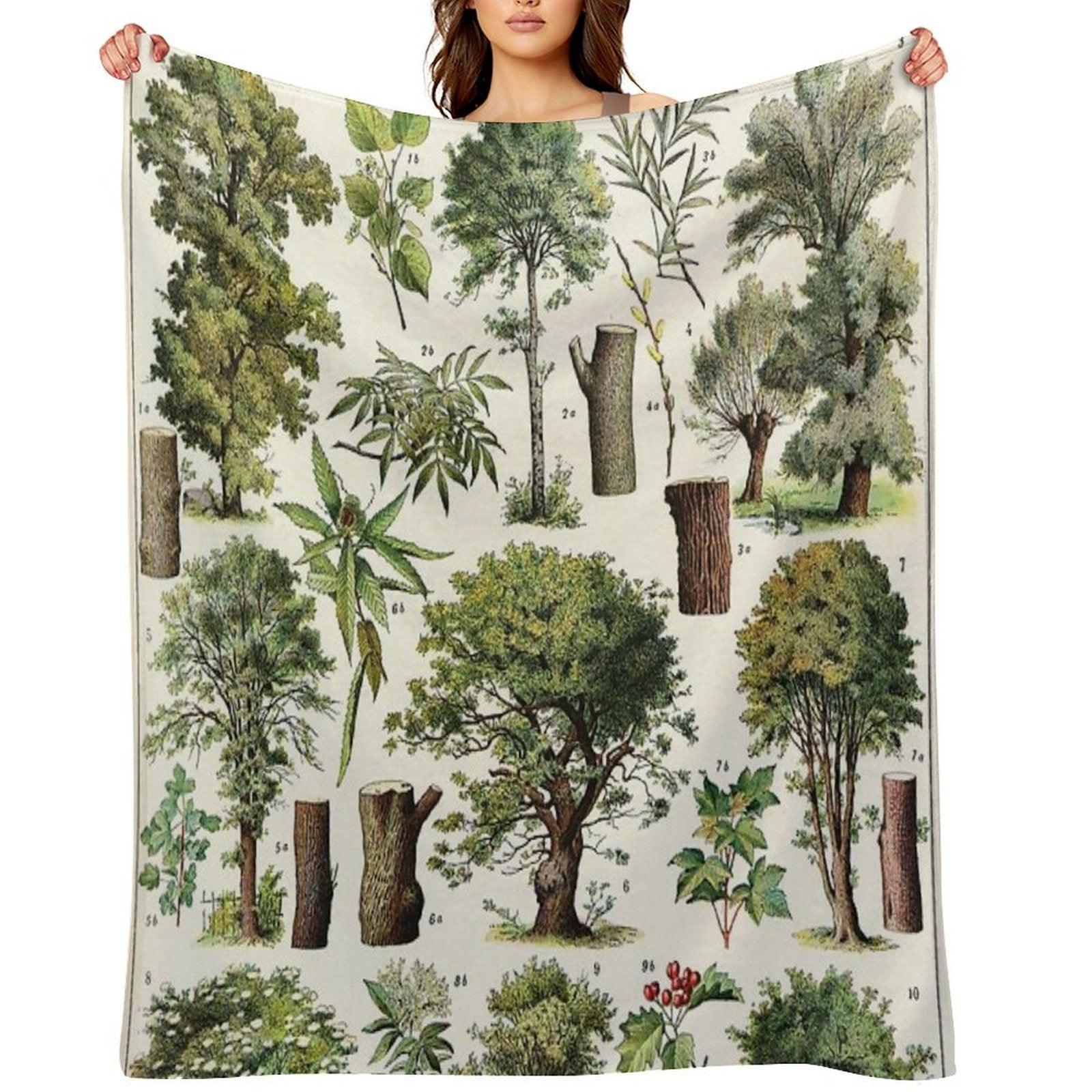 Adolphe Millot - Arbres A - French Vintage Botanical Poster Throw Blanket