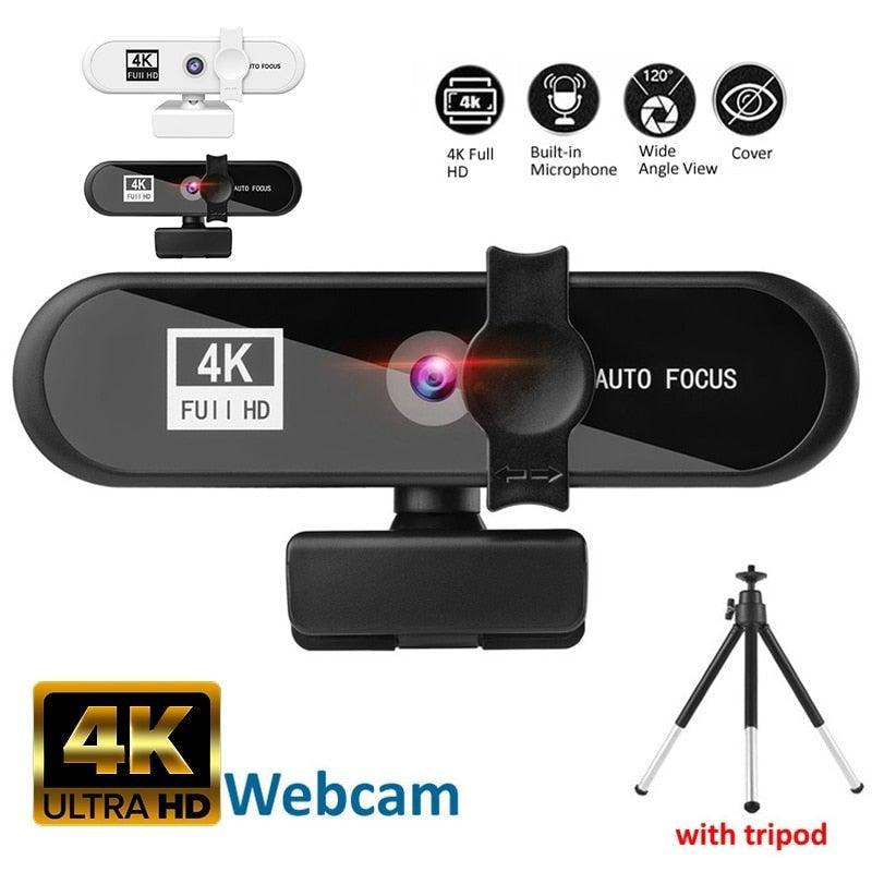 2K 4K Pc Webcam With Gift Tripod Autofocus Usb Web Camera Laptop Mini Camera 1080P with Microphone For Full Widescreen Laptop USB Webcams Privacy Shutter Tripod Desktop Notebook Webcam Video Calling Recording Webcam