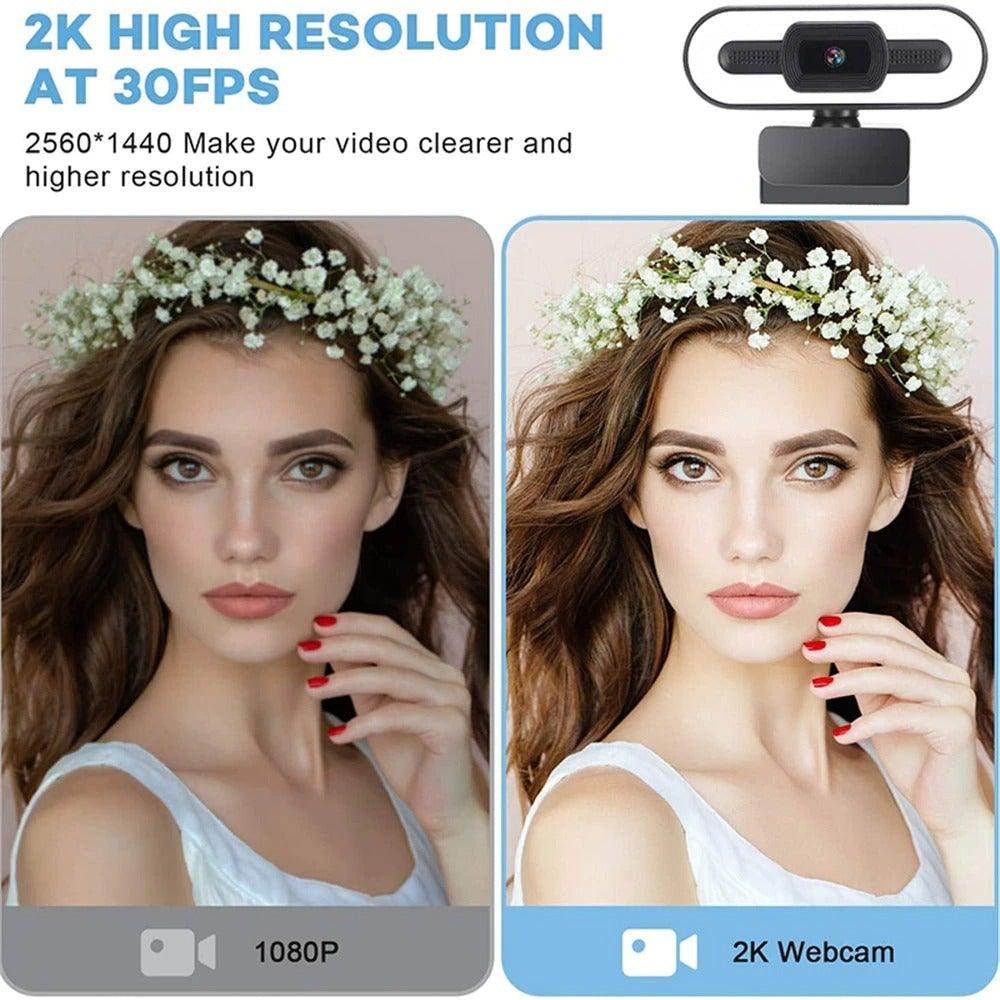 2K Webcam Web Camera Study Chat Work PC Laptop Desktop USB With Microphone WebCamera Home Auto Light Correction for Desktop Laptop Streaming Computer USB Web Camera