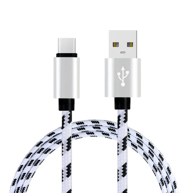 1M Grid Braided Cotton Fast USB Type C USB Data Charger Charging Cable