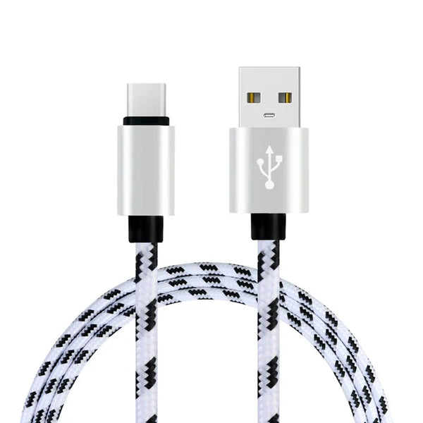 1M Grid Braided Cotton Fast USB Type C USB Data Charger Charging Cable