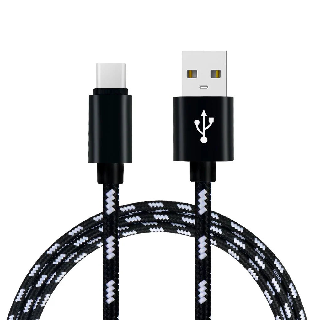 1M Grid Braided Cotton Fast USB Type C USB Data Charger Charging Cable