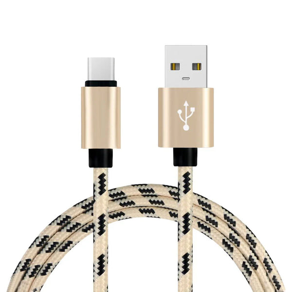 1M Grid Braided Cotton Fast USB Type C USB Data Charger Charging Cable