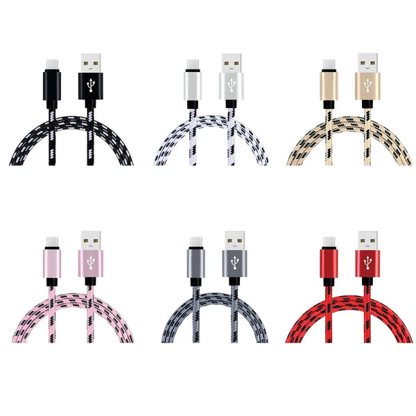1M Grid Braided Cotton Fast USB Type C USB Data Charger Charging Cable