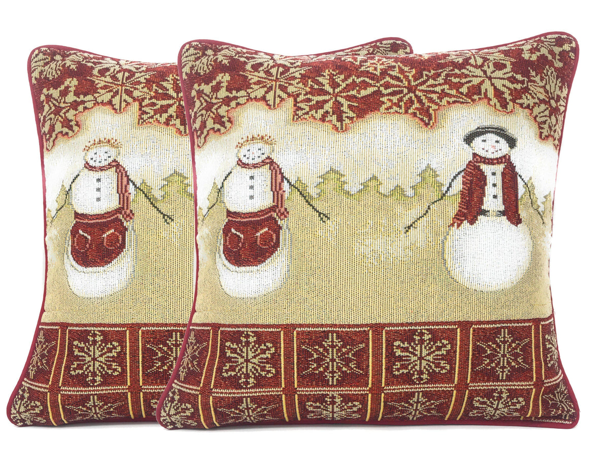 Tache Mr. & Mrs. Snowman Couple Woven Tapestry Throw Pillow Cover (10323CC)