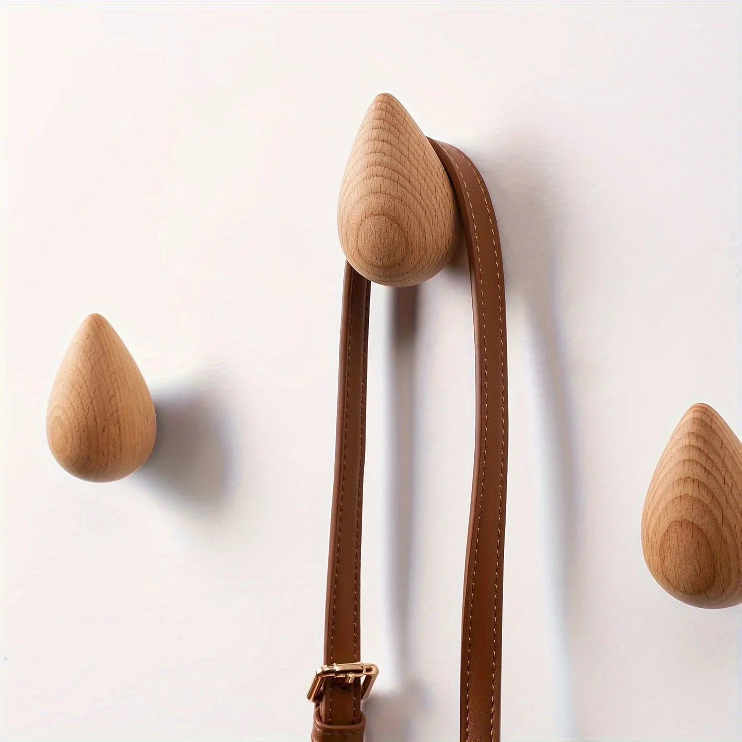 2pcs Wooden Teardrop Hooks - Heavy Duty Wall Hooks for Keys, Hats, Bags, Scarves - Rustic Farmhouse Decor - Space-Saving Entryway, Bathroom, Closet Organization - Recycled Wood Hooks - Easy Installation with Adhesive Screws -