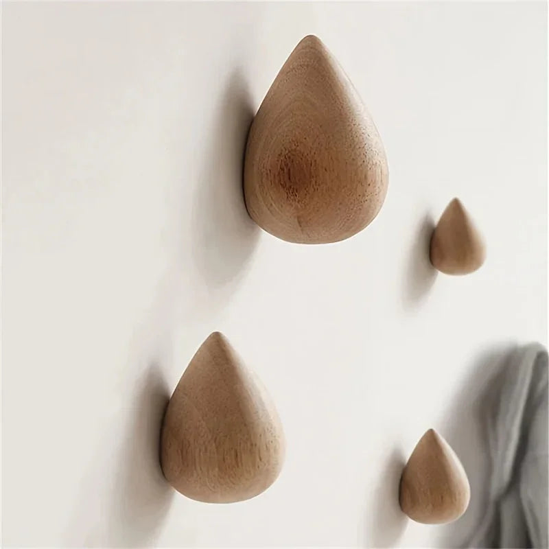 2pcs Wooden Teardrop Hooks - Heavy Duty Wall Hooks for Keys, Hats, Bags, Scarves - Rustic Farmhouse Decor - Space-Saving Entryway, Bathroom, Closet Organization - Recycled Wood Hooks - Easy Installation with Adhesive Screws -