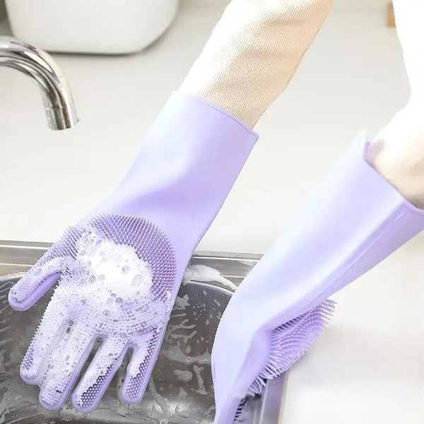 2PCS Cleaning Sponge Gloves Multifunction Silicone Cleaning Magic Gloves Dish Washing Gloves For Kitchen Household Plate Washing  Reusable Cleaning Gloves For Housework
