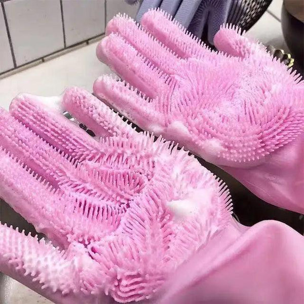 2PCS Cleaning Sponge Gloves Multifunction Silicone Cleaning Magic Gloves Dish Washing Gloves For Kitchen Household Plate Washing  Reusable Cleaning Gloves For Housework