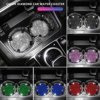 2PCS Diamond Car Coaster Water Cup Slot Non-Slip Mat Silica Gel Pad Bling Car Coasters Silicone Crystal Car Cup Holder Mat Car Gadget Universal Bling Car Cup Mat Holder Insert Crystal Rhinestone Vehicle Cup Coaster Bling Car Accessories for Woman