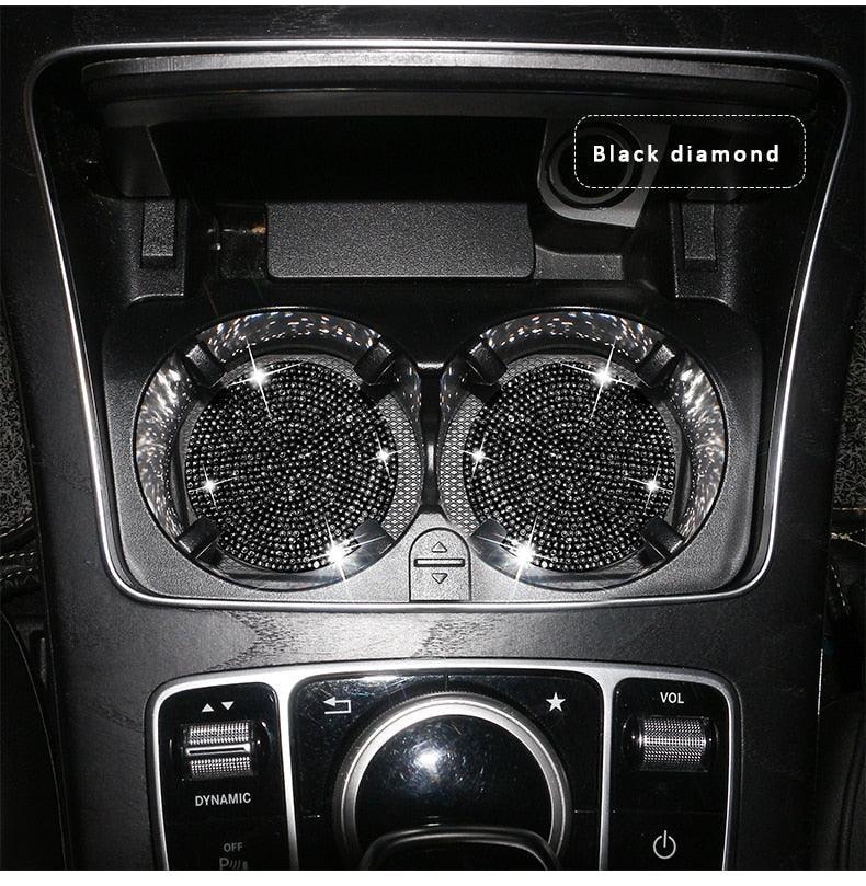 2PCS Diamond Car Coaster Water Cup Slot Non-Slip Mat Silica Gel Pad Bling Car Coasters Silicone Crystal Car Cup Holder Mat Car Gadget Universal Bling Car Cup Mat Holder Insert Crystal Rhinestone Vehicle Cup Coaster Bling Car Accessories for Woman