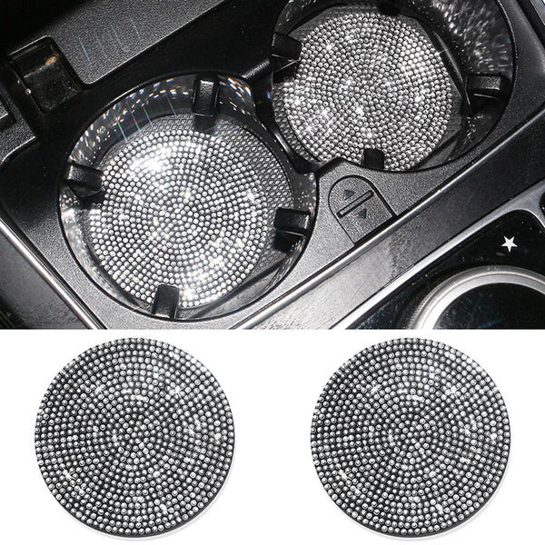 2PCS Diamond Car Coaster Water Cup Slot Non-Slip Mat Silica Gel Pad Bling Car Coasters Silicone Crystal Car Cup Holder Mat Car Gadget Universal Bling Car Cup Mat Holder Insert Crystal Rhinestone Vehicle Cup Coaster Bling Car Accessories for Woman