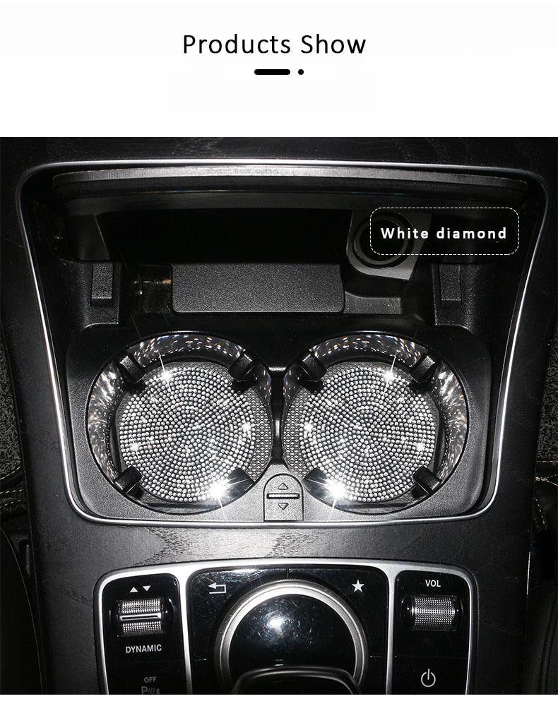 2PCS Diamond Car Coaster Water Cup Slot Non-Slip Mat Silica Gel Pad Bling Car Coasters Silicone Crystal Car Cup Holder Mat Car Gadget Universal Bling Car Cup Mat Holder Insert Crystal Rhinestone Vehicle Cup Coaster Bling Car Accessories for Woman