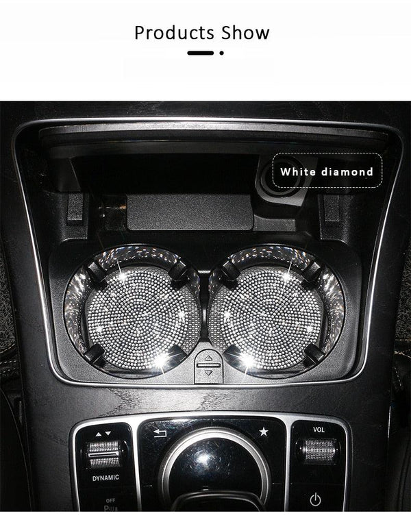 2PCS Diamond Car Coaster Water Cup Slot Non-Slip Mat Silica Gel Pad Bling Car Coasters Silicone Crystal Car Cup Holder Mat Car Gadget Universal Bling Car Cup Mat Holder Insert Crystal Rhinestone Vehicle Cup Coaster Bling Car Accessories for Woman