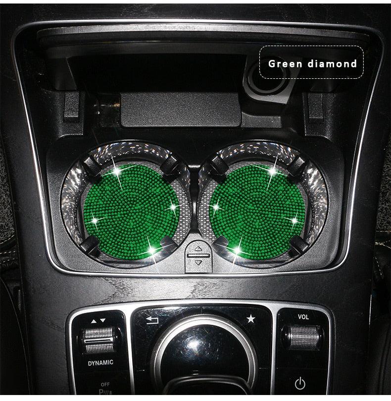2PCS Diamond Car Coaster Water Cup Slot Non-Slip Mat Silica Gel Pad Bling Car Coasters Silicone Crystal Car Cup Holder Mat Car Gadget Universal Bling Car Cup Mat Holder Insert Crystal Rhinestone Vehicle Cup Coaster Bling Car Accessories for Woman