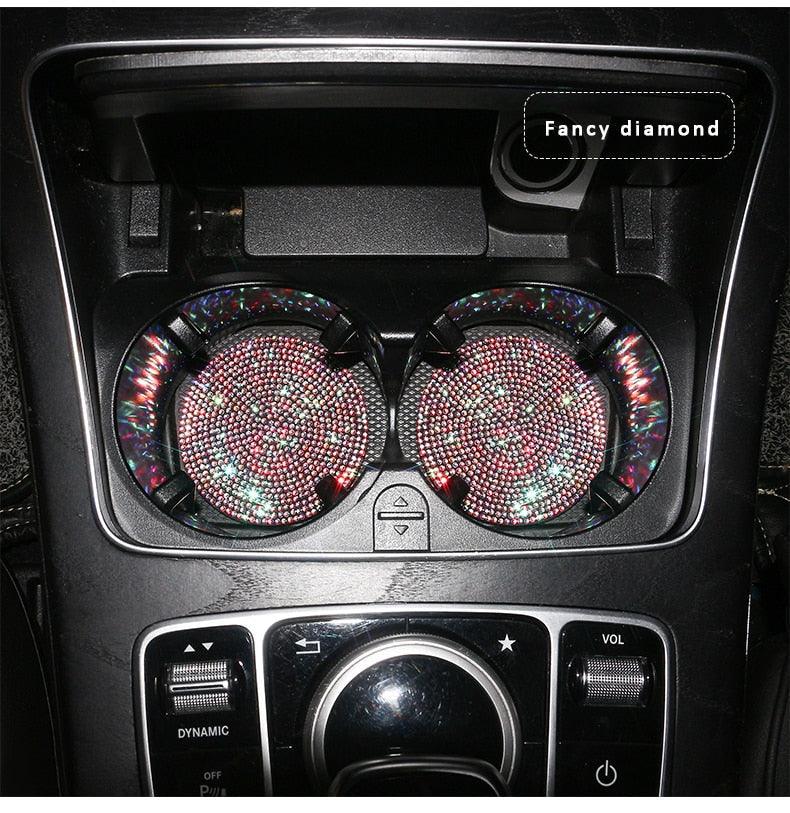 2PCS Diamond Car Coaster Water Cup Slot Non-Slip Mat Silica Gel Pad Bling Car Coasters Silicone Crystal Car Cup Holder Mat Car Gadget Universal Bling Car Cup Mat Holder Insert Crystal Rhinestone Vehicle Cup Coaster Bling Car Accessories for Woman