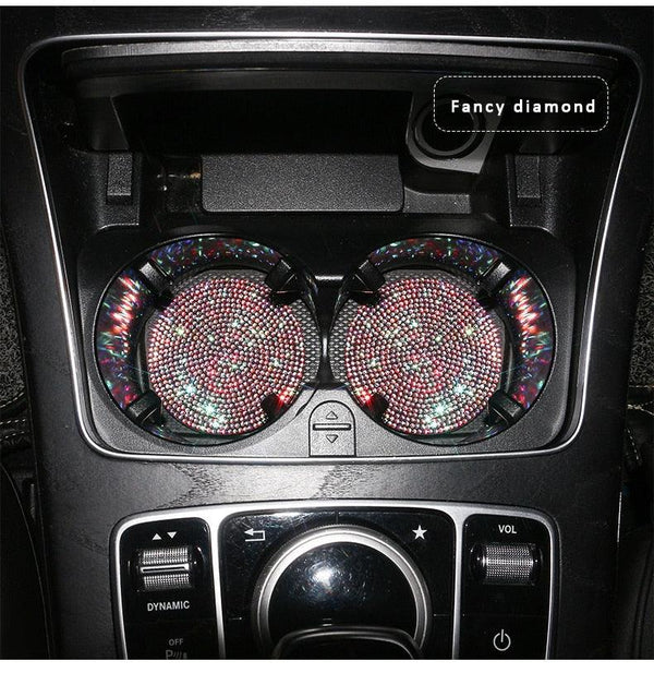 2PCS Diamond Car Coaster Water Cup Slot Non-Slip Mat Silica Gel Pad Bling Car Coasters Silicone Crystal Car Cup Holder Mat Car Gadget Universal Bling Car Cup Mat Holder Insert Crystal Rhinestone Vehicle Cup Coaster Bling Car Accessories for Woman