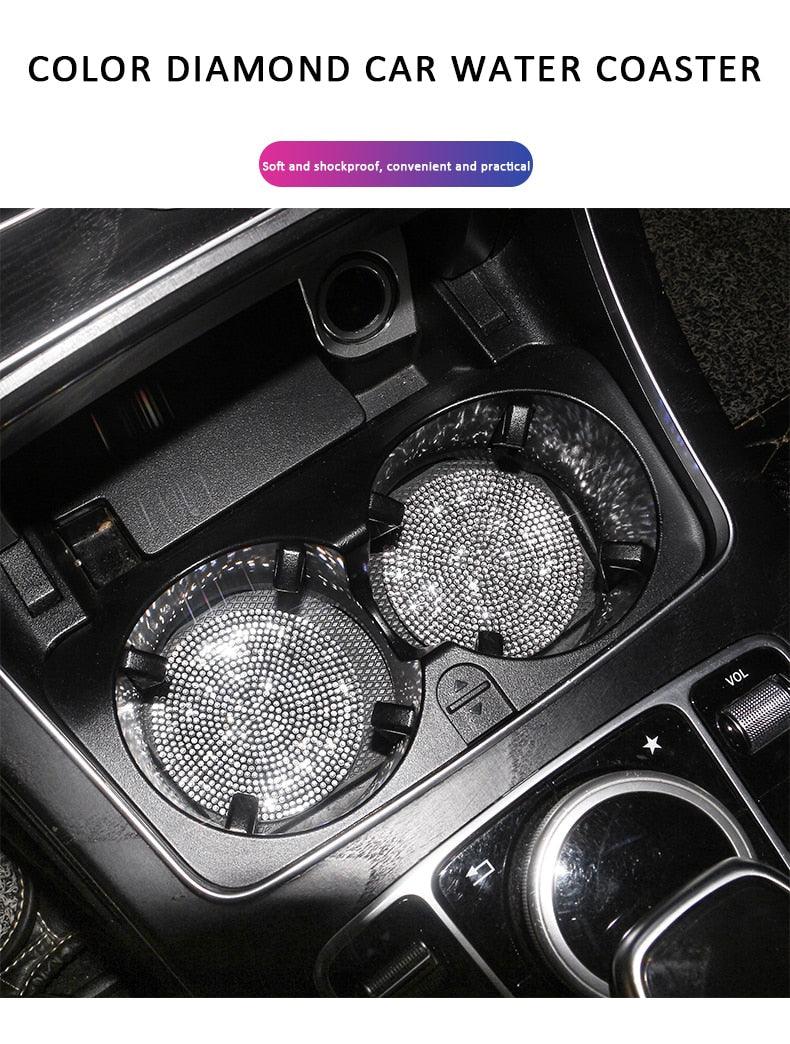 2PCS Diamond Car Coaster Water Cup Slot Non-Slip Mat Silica Gel Pad Bling Car Coasters Silicone Crystal Car Cup Holder Mat Car Gadget Universal Bling Car Cup Mat Holder Insert Crystal Rhinestone Vehicle Cup Coaster Bling Car Accessories for Woman