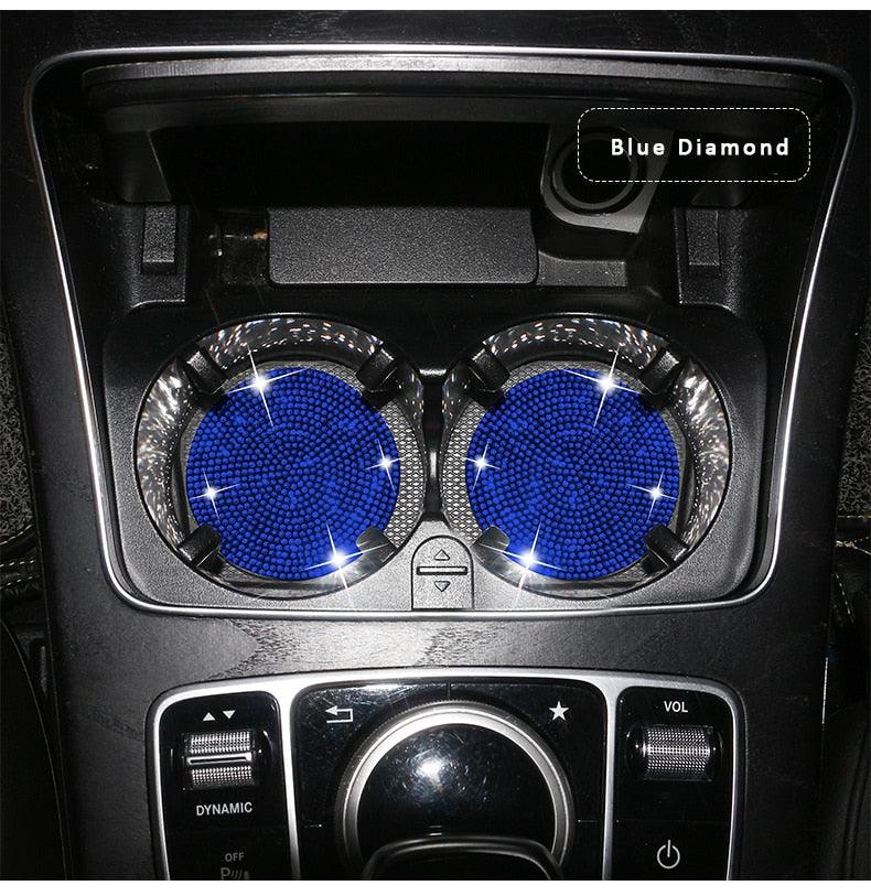 2PCS Diamond Car Coaster Water Cup Slot Non-Slip Mat Silica Gel Pad Bling Car Coasters Silicone Crystal Car Cup Holder Mat Car Gadget Universal Bling Car Cup Mat Holder Insert Crystal Rhinestone Vehicle Cup Coaster Bling Car Accessories for Woman