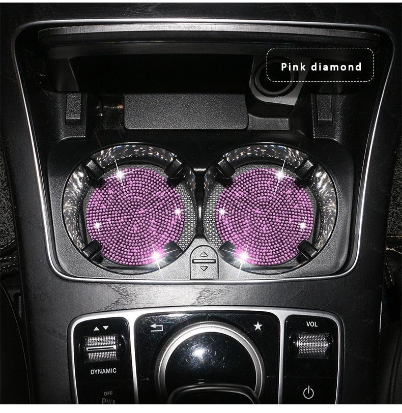 2PCS Diamond Car Coaster Water Cup Slot Non-Slip Mat Silica Gel Pad Bling Car Coasters Silicone Crystal Car Cup Holder Mat Car Gadget Universal Bling Car Cup Mat Holder Insert Crystal Rhinestone Vehicle Cup Coaster Bling Car Accessories for Woman