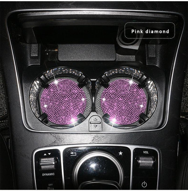 2PCS Diamond Car Coaster Water Cup Slot Non-Slip Mat Silica Gel Pad Bling Car Coasters Silicone Crystal Car Cup Holder Mat Car Gadget Universal Bling Car Cup Mat Holder Insert Crystal Rhinestone Vehicle Cup Coaster Bling Car Accessories for Woman