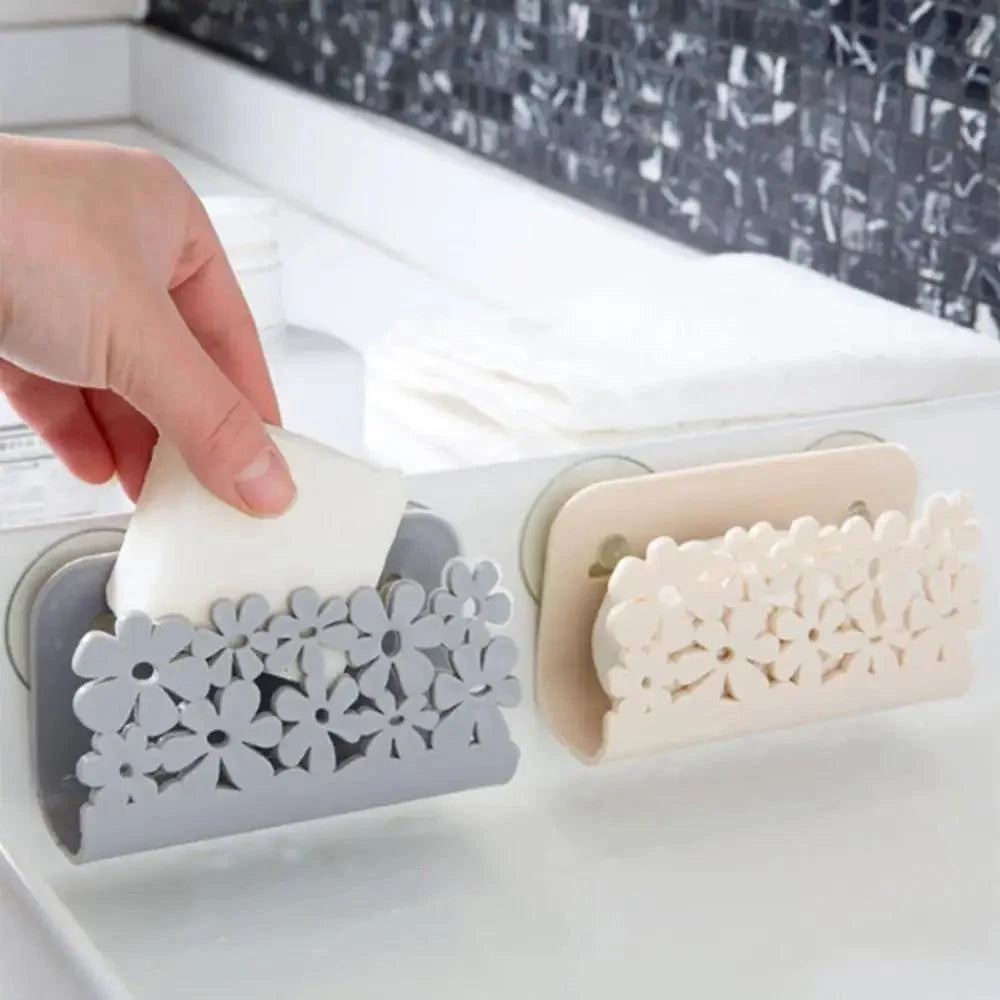 2PCS Durable Kitchen Bathroom Drying Rack Toilet Sink Suction Sponges Holder Rack Suction Cup Dish Cloths Holder Scrubbers Soap Storage