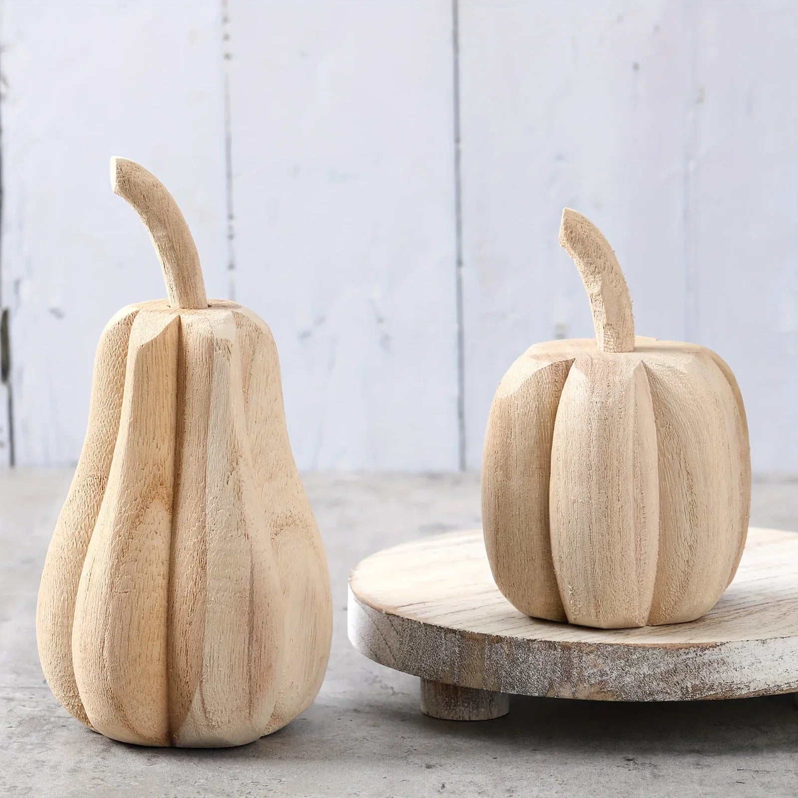 2pcs Hand-Carved Paulownia Wood Pumpkins - 6.5
