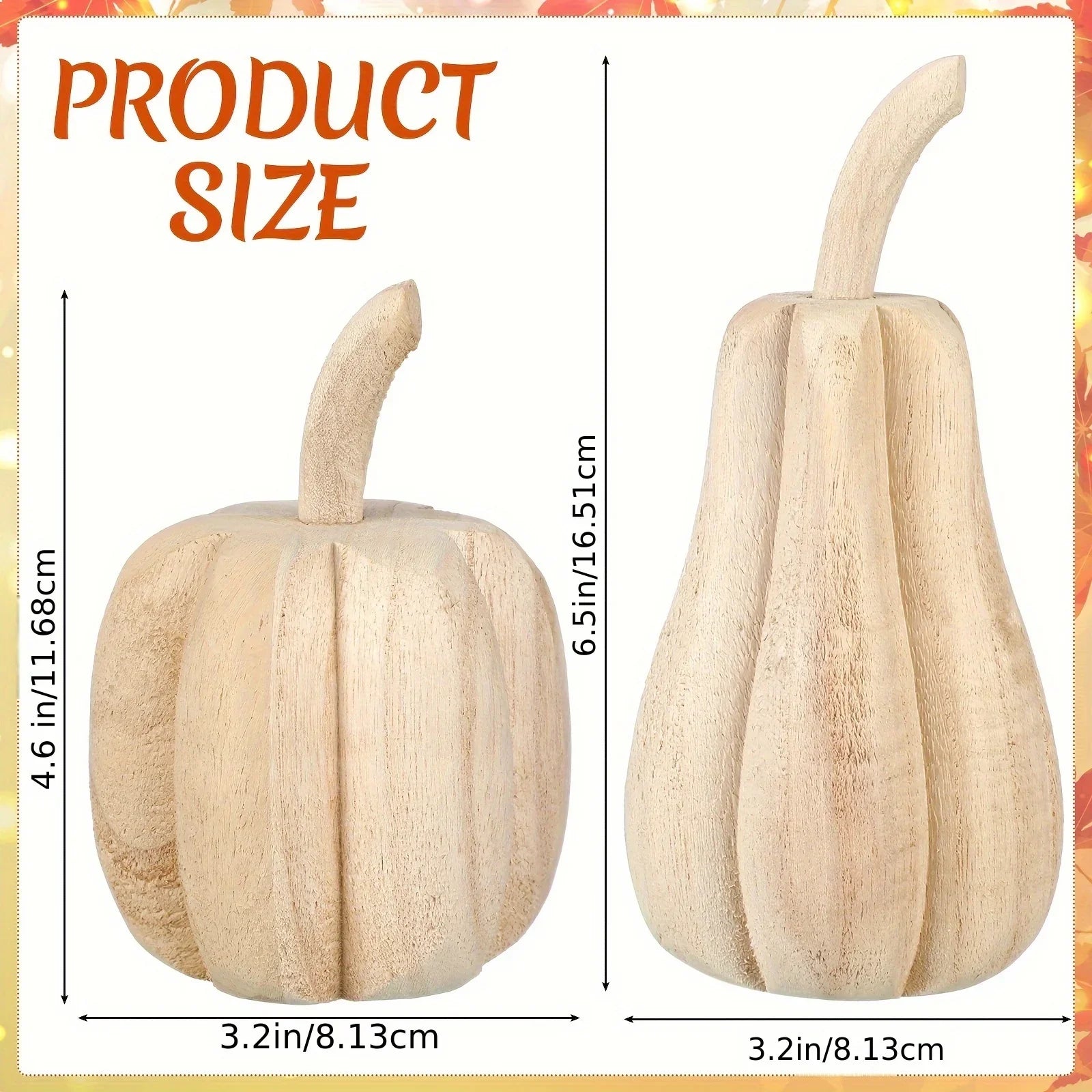 2pcs Hand-Carved Paulownia Wood Pumpkins - 6.5