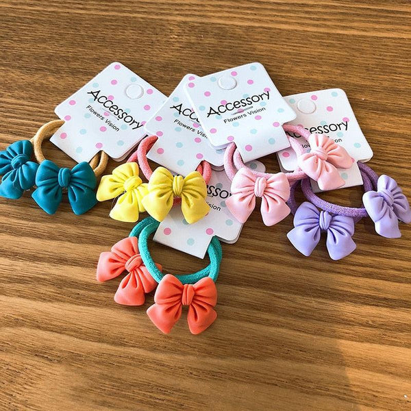 2PCS New Cute Princess Bowknot Headwear Kids Elastic Hair Bands Children Ropes Girls Cartoon Accessories Baby Headdress Gorgeous Hair Accessories For Women