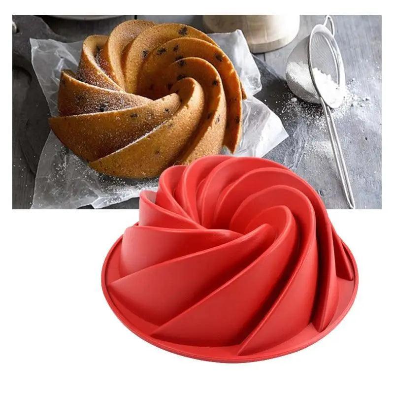 2PCS New Luxury Large Spiral shape silicone Bundt Cake Pan 10- inch, Bread Bakeware Mold baking Tools Cyclone Shape Cake Mould  Baking Tool